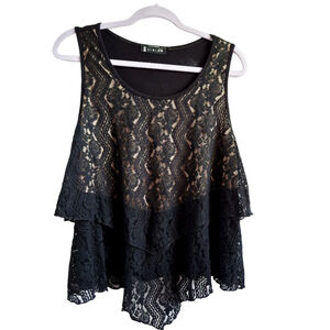 Libian Black & Beige Lace Tiered Tank Top sz XL witchy goth fairycore
